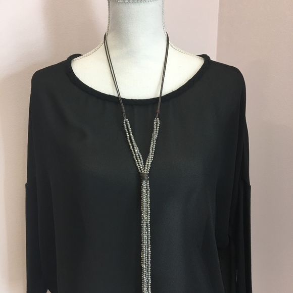 Gray/Silver Crystal Beaded Tassel Necklace Boutique - Picture 6 of 8